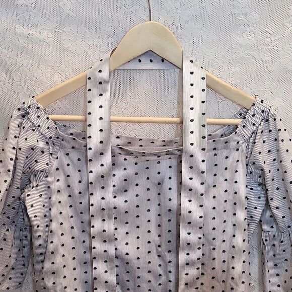 Banana Republic Swiss Dot Light Blue Off the Shoulder Midi Dress Size XS, Belted - Picture 4 of 7